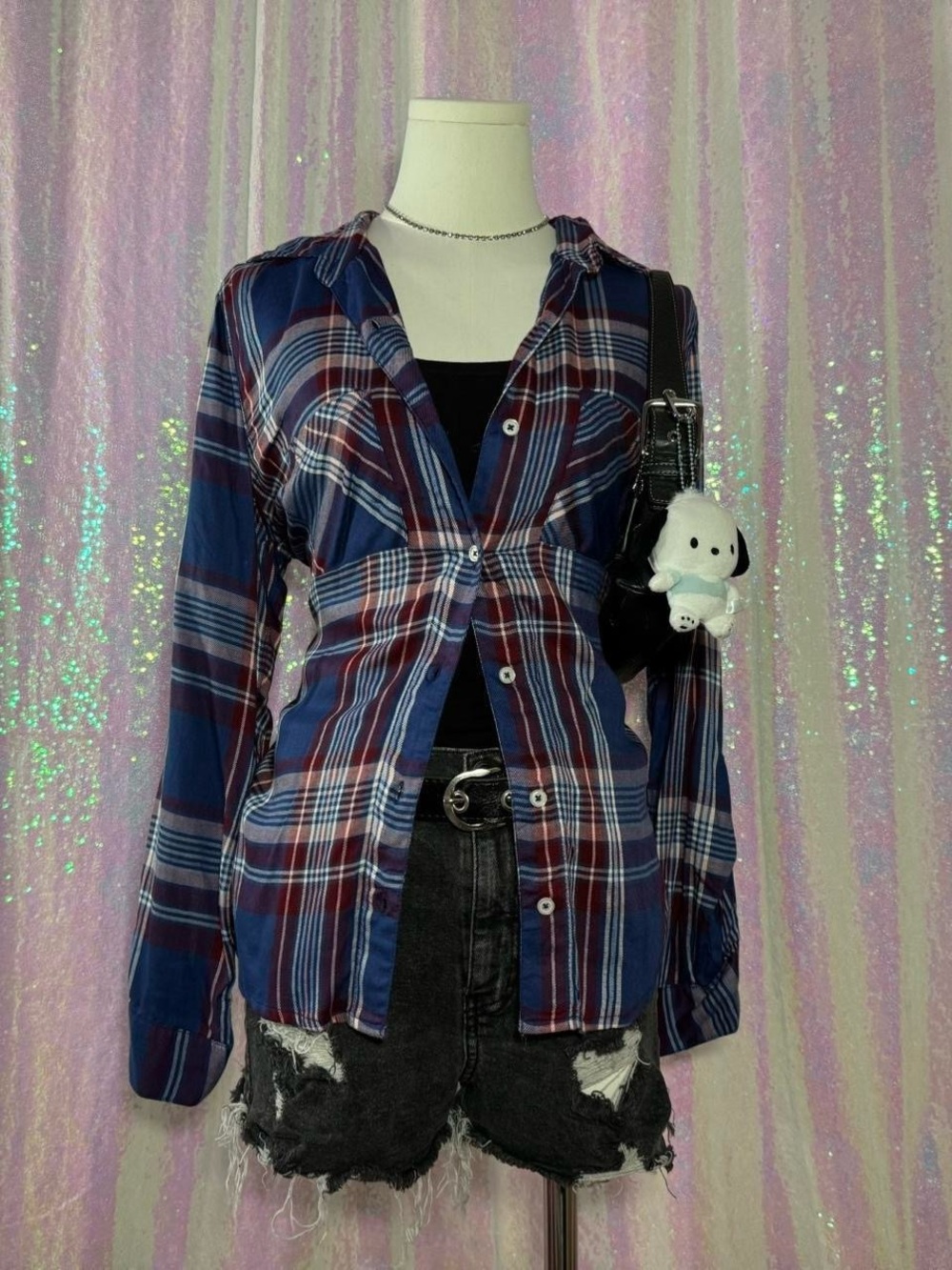 NWT ★ Harper's Heritage Red & Blue Plaid Button-Down Long Sleeve Blouse ★彡